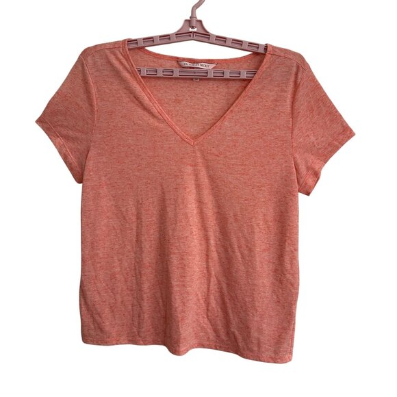 Victoria's Secret Tops - Victoria's Secret Coral V-Neck T-Shirt M Polyester/Linen Blend Beachy Vacation